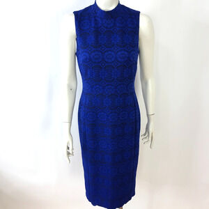 Vince Camuto 6 Lace Lined Sheath Sleeveless Midi Below Knee Dress Blue